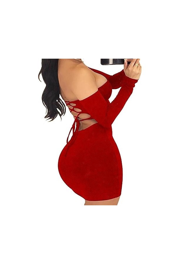 JEKKAH Robes de discothèque sans Bretelles, Grande Taille, Manches Longues, Dos Nu, Robes Sexy for Femmes, Robes Dos Nu Colo