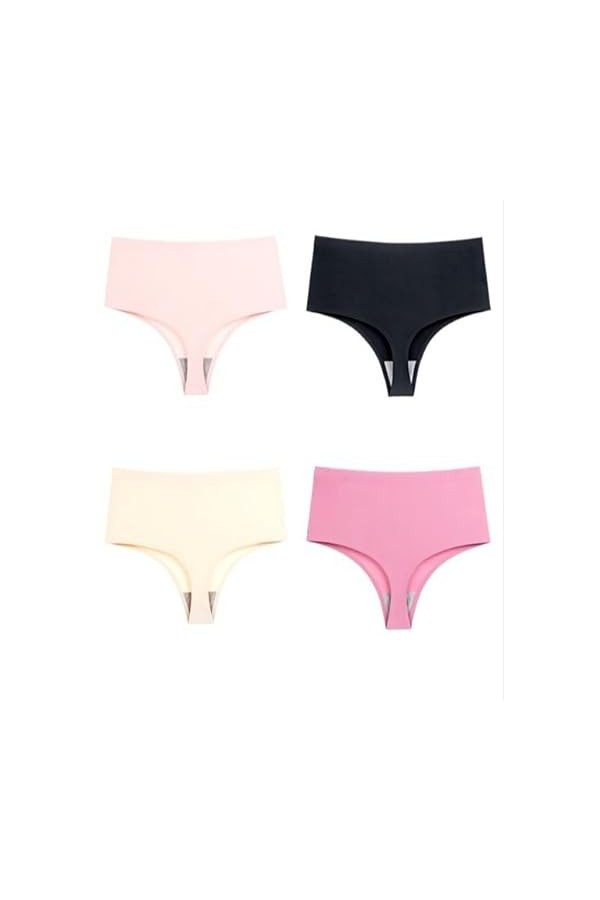 NOGRAX Culotte 3 / 4Pcs Femmes Seamless Ice Silk String Taille Haute Contrôle Abdominal Pantalons-Collection 3-S-4 Pièces