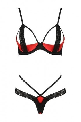 Passion Dessous Ensemble de lingerie 2 pièces avec dentelle L/XL, rouge/noir, L/XL