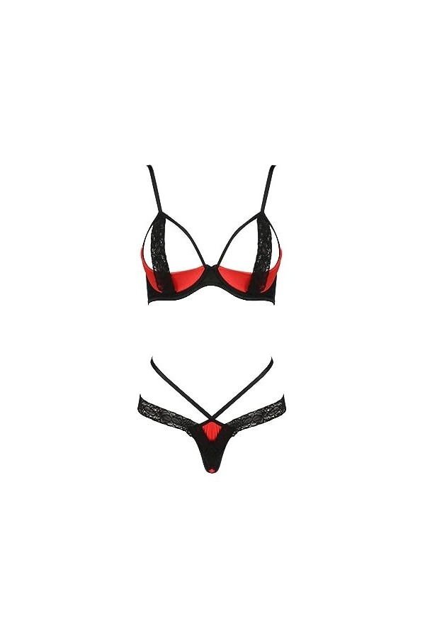 Passion Dessous Ensemble de lingerie 2 pièces avec dentelle L/XL, rouge/noir, L/XL