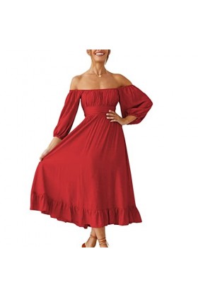 DAUZ Robe à Encolure Carrée et Demi-Manches, élégante pour Mariage de 17 