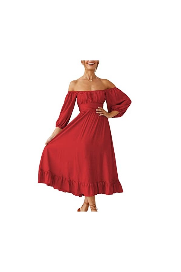 DAUZ Robe à Encolure Carrée et Demi-Manches, élégante pour Mariage de 17 