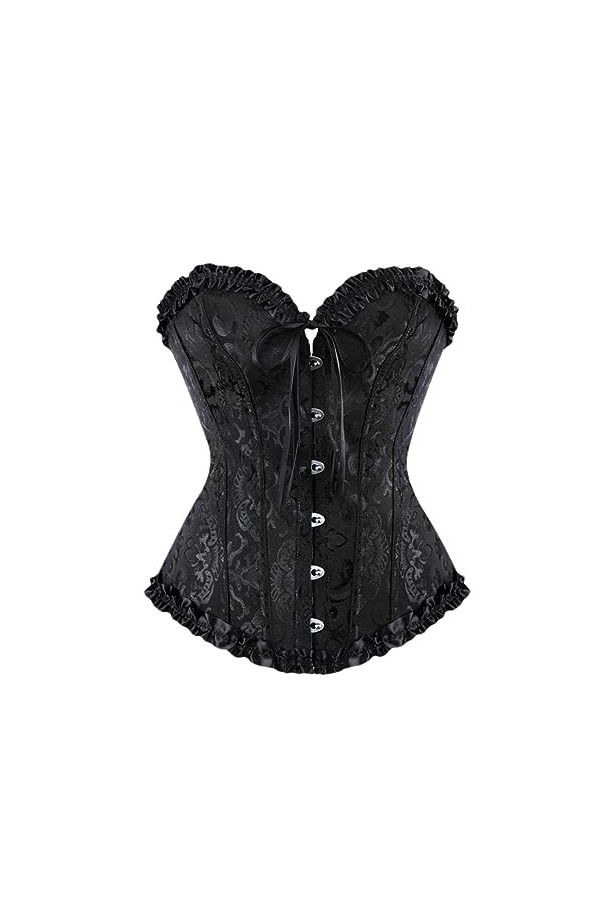 Rfmfkkg Corset pour femme avec bretelles Corset Overbust Floral Jacquard Corset Zipper Top Corset Bustier, 8007 Noir, M