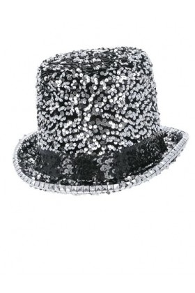 Smiffys Fever Chapeau haut-de-forme en feutre et paillettes Argenté