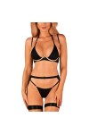 Obsessive Ensemble Sexy Soutien-Gorge+String+Porte-Jarretelles Selinne 3-Pcs Set, Noir,XL-2XL