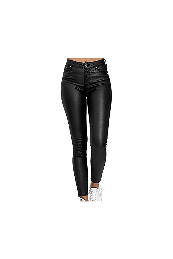 Leggings Taille Haute Similicuir Pantalon Sexy élastique Bout à Bout for Femme Color : Black, Size : XXL 