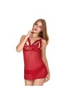 ZTIANEF MiniPyjama Sexy, Lingerie Transparente en Tulle Ample, Slip Dress érotique Qui fuit, Rouge, M