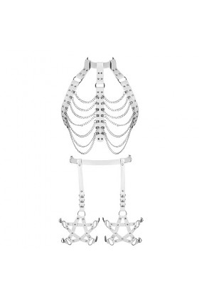 Ceinture porte-jarretelles en cuir pour femme - Taille haute - Avec anneau de jambe pentagramme - Danse, gothique, mode, cost