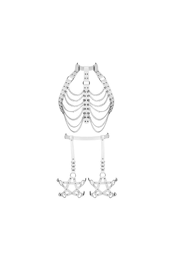 Ceinture porte-jarretelles en cuir pour femme - Taille haute - Avec anneau de jambe pentagramme - Danse, gothique, mode, cost