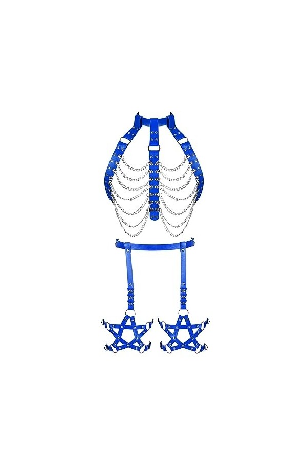 Ceinture porte-jarretelles en cuir pour femme - Taille haute - Avec anneau de jambe pentagramme - Danse, gothique, mode, cost