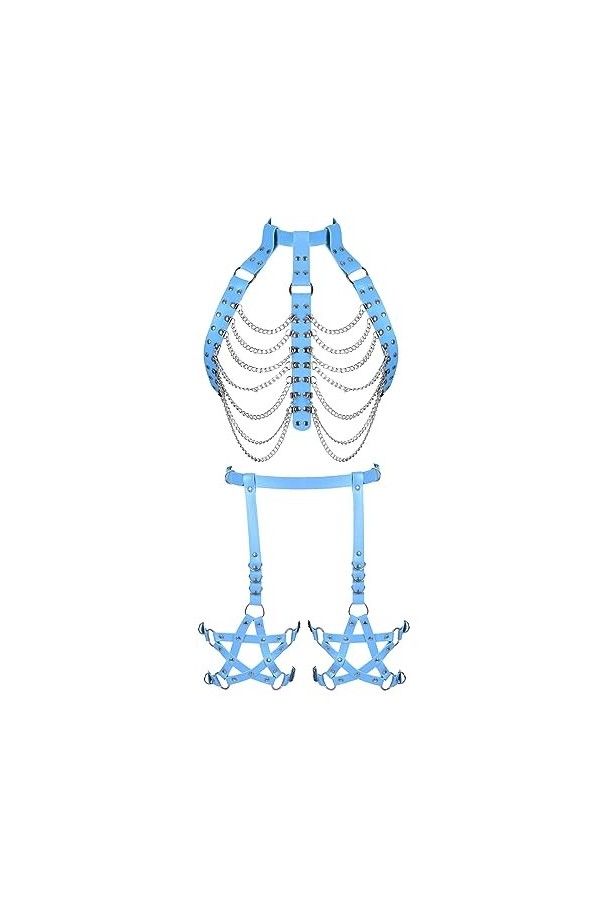 Ceinture porte-jarretelles en cuir pour femme - Taille haute - Avec anneau de jambe pentagramme - Danse, gothique, mode, cost