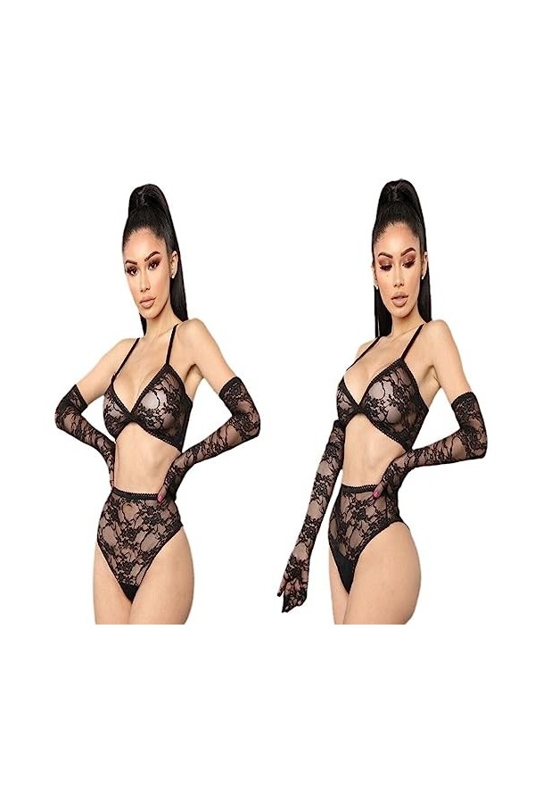 ZTIANEF NoëlSexy Sexy Dentelle Explosive Sex Jumpsuit Sheer Mesh ajouré séduction Lingerie, A, XXL