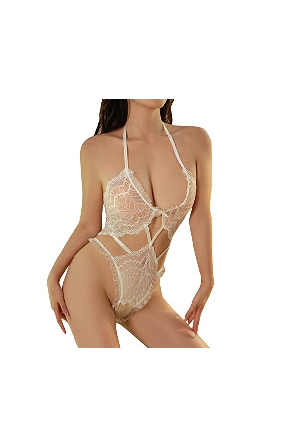 SUNMME Pyjama Sexy en Dentelle à Trois Points avec Dos Ouvert pour Femme Blanc Taille Unique 