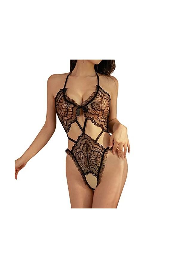 SUNMME Pyjama Sexy en Dentelle à Trois Points avec Dos Ouvert pour Femme Blanc Taille Unique 