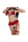 SNOMYRS Robe de Noël en velours rouge sexy pour femme - Mini jupe - Soutien-gorge et culotte - Costume avec jarretière et cei