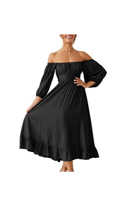 DAUZ Robe à Encolure Carrée et Demi-Manches, élégante pour Mariage de 21 