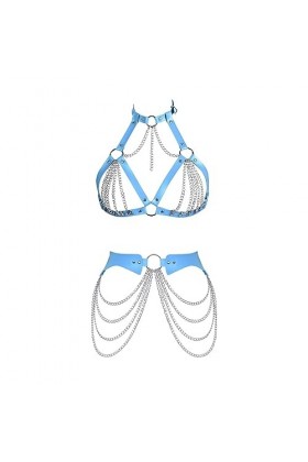 Femmes Body Harnais en Cuir Soutien - Gorge élégant évidé sans Tasse Punk Garter Set Gothique Halloween Club Costume de Carna