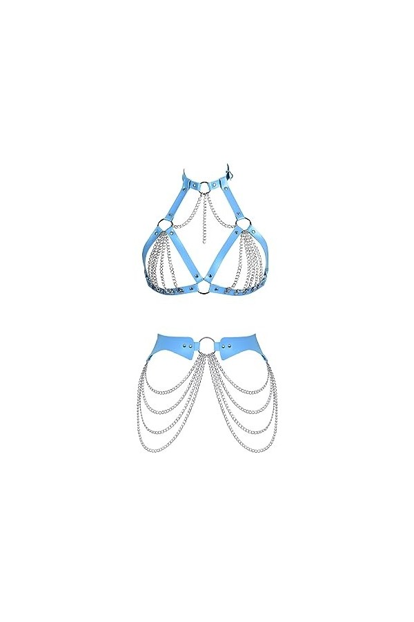 Femmes Body Harnais en Cuir Soutien - Gorge élégant évidé sans Tasse Punk Garter Set Gothique Halloween Club Costume de Carna