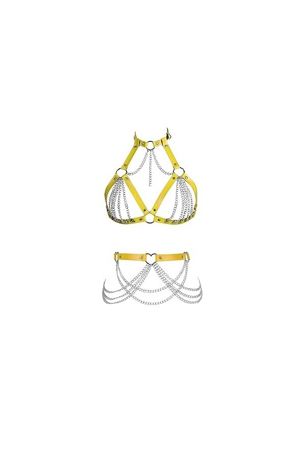 Femmes Body Strap Cuir Soutien - Gorge élégant évidé sans Tasse Garter Set Punk Gothique Halloween Club Costume de Carnaval 