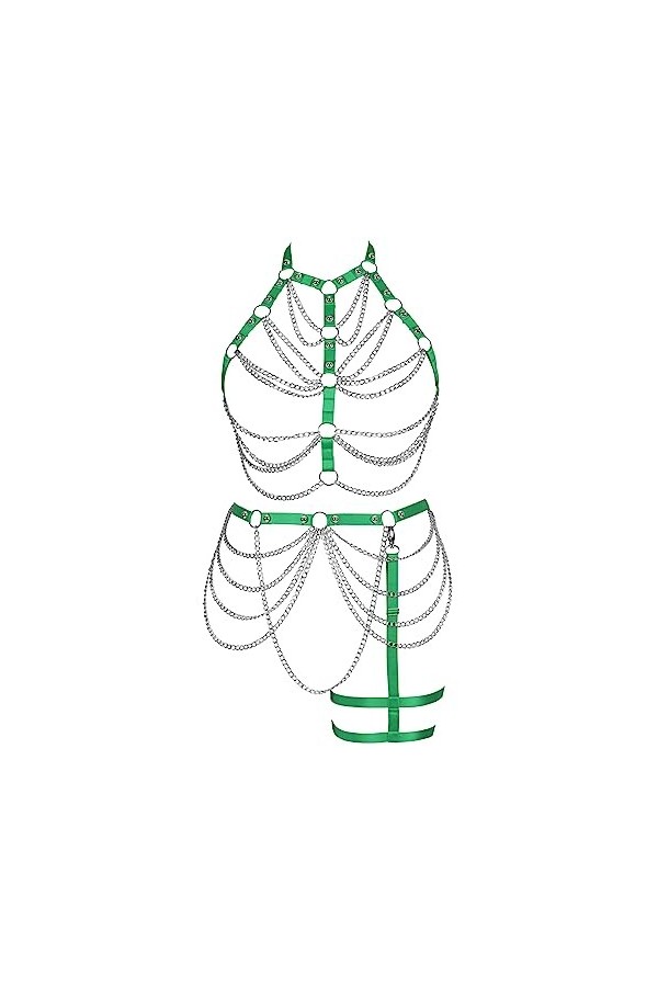 JMMHSS Femmes Skinny bandoulière plus size Skinny ceinture ensemble fiesta punk Dance costume accessoires Vert fluorescent 