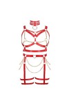 JMMHSS Femmes punk harnais sous - vêtements ensemble ceinture lanière cadre cage type rave soutien - gorge Rose rouge 