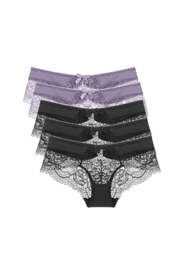 Necalisi Culotte Femme Lot de 5 Multicolore-4 Culotte Femme Coton Dentelle Stretch Slips Taille Haute Ventre Plat sous-vêteme