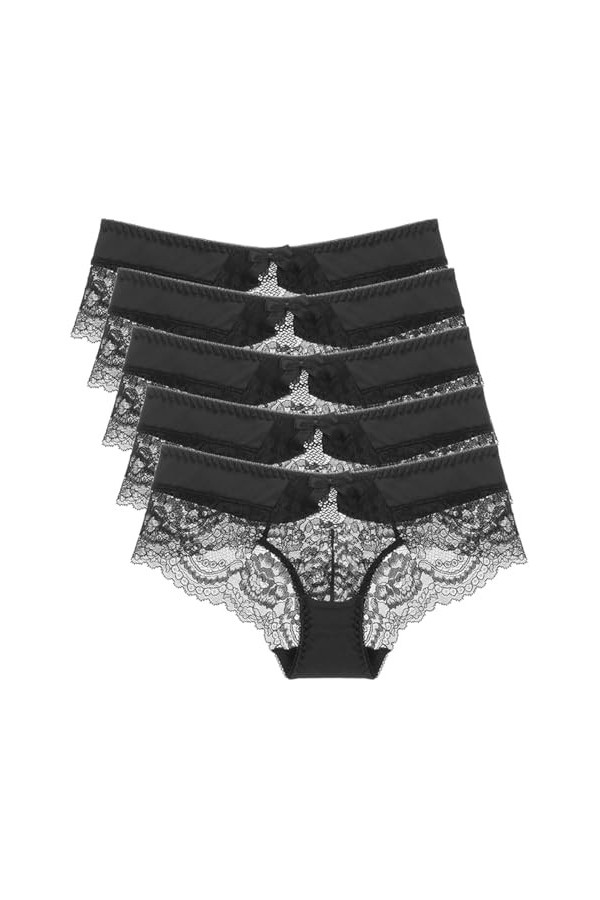 Necalisi Culotte Femme Lot de 5 Multicolore-4 Culotte Femme Coton Dentelle Stretch Slips Taille Haute Ventre Plat sous-vêteme