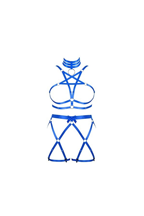 JMMHSS Femmes réglable plus size Body harnais pentagramme soutien - gorge ceinture ensemble punk carnaval Halloween Dance sui