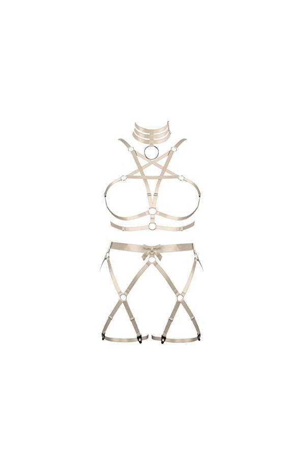 JMMHSS Femmes réglable plus size Body harnais pentagramme soutien - gorge ceinture ensemble punk carnaval Halloween Dance sui