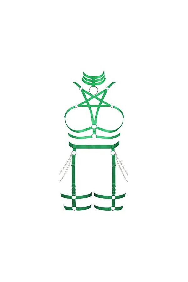 JMMHSS Femmes punk Body Strap Penta Star Bra set garter jambes taille danse élastique gothique orgie accessoires La couleur 