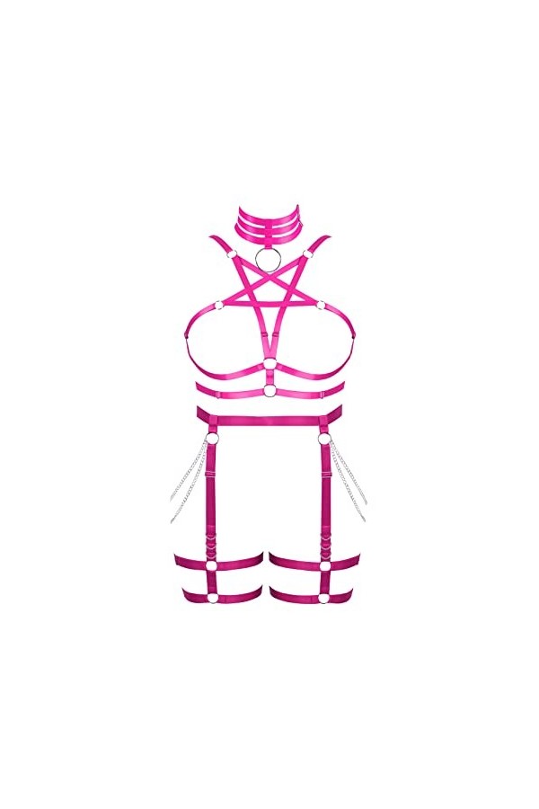 JMMHSS Femmes punk Body Strap Penta Star Bra set garter jambes taille danse élastique gothique orgie accessoires La couleur 