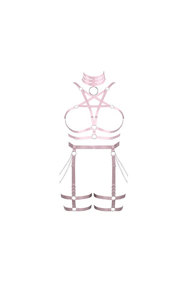 JMMHSS Femmes punk Body Strap Penta Star Bra set garter jambes taille danse élastique gothique orgie accessoires La couleur 