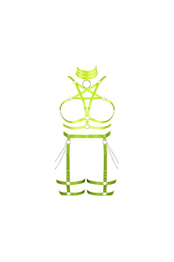 JMMHSS Femmes punk Body Strap Penta Star Bra set garter jambes taille danse élastique gothique orgie accessoires La couleur 