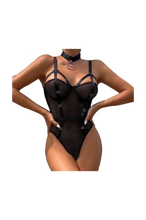 Costume de Femme de chambreErotic Dentelle col Une pièce Slim fit Confortable Lingerie Sexy, Noir, M