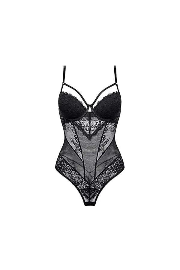 OCETIX Body sexy en dentelle for femmes, respirant voir à travers le sous-vêtement ouvert à lentrejambe Color : Black, Size