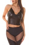 Koucla Chaine à paillettes cascade dos nu crop top dos nu, Noir , taille unique