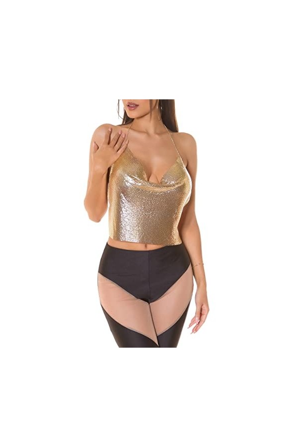 Koucla Chaine à paillettes cascade dos nu crop top dos nu, Noir , taille unique