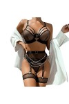 HELLORSOON Ensemble String Soutien Gorge Sexy Mode féminine Pure Color Bandage Mesh Splicing sous-vêtements Sexy avec des Ann