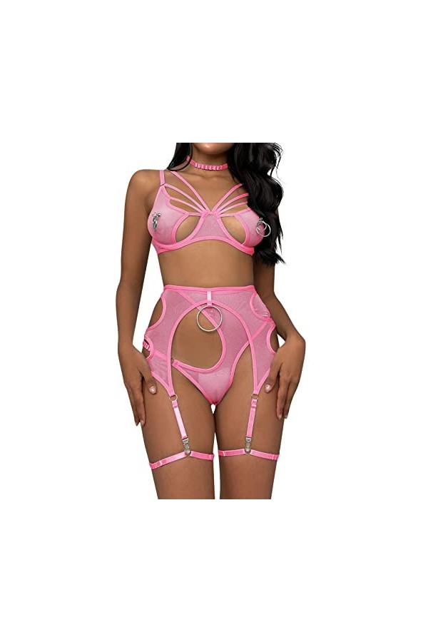 LOPILY Combi Sexe Pyjama Sexy Cuir Chaîne De Fer Épissage Sangle sous-Vêtements Sexy Harnais À Bretelles Tout Réglable Sexy T