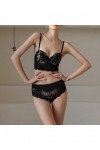 COOKOE Ensemble de sous-vêtements sexy en dentelle brodée 2 pièces haut soutien-gorge culotte push up armature 3/4