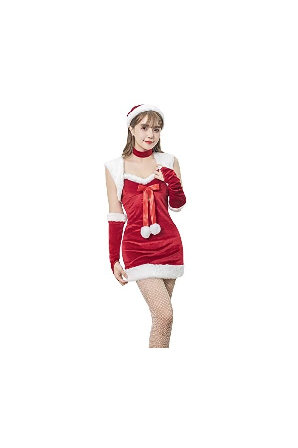 SINROYEE Costume de Noël pour femme - Robe de Père Noël pour femme - Sexy Anime Cosplay Lingerie - Nouvel An chinois Rouge 
