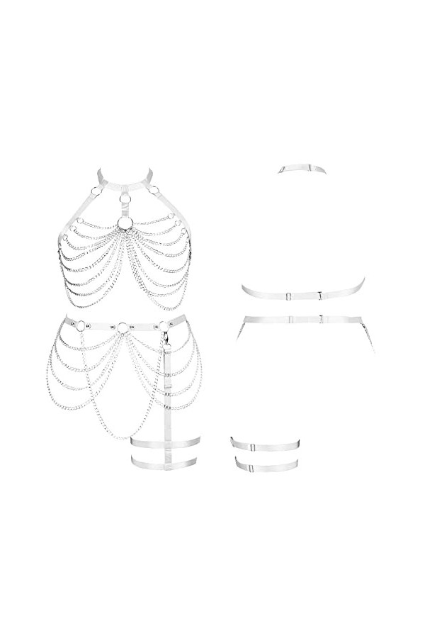Femmes Body Harnais Soutien-Gorge Grande Taille Cage Soutien-Gorge Bas Mode Jarretière Ensemble Punk Gothique Carnaval Danse 