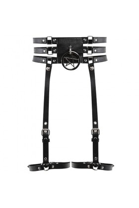 Black Sugar Femme Fille Déguisement Pentagramme Ceinture Noir Pu Solide Anneaux Jarretière Harnais Corp Cuisse Jambe Gothique
