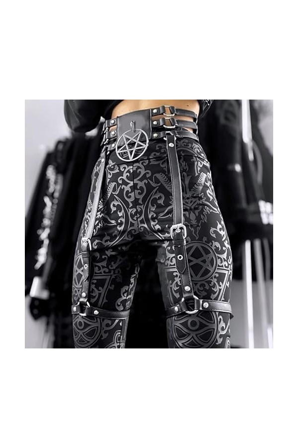 Black Sugar Femme Fille Déguisement Pentagramme Ceinture Noir Pu Solide Anneaux Jarretière Harnais Corp Cuisse Jambe Gothique
