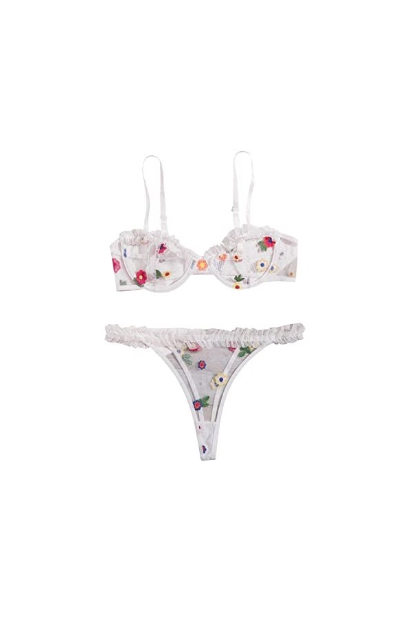 sous-vêtements Sexy pour Femmes, Lingerie avec Anneau en Acier, Soutien-Gorge, String, Lingerie Sexy en Dentelle, sous-vêteme