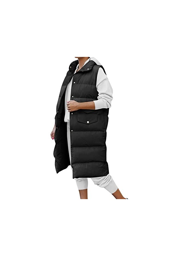 Gefomuofe Gilet matelassé pour femme - Long hiver - Gilet de transition - Col montant - Respirant - Léger et chaud - Matelass
