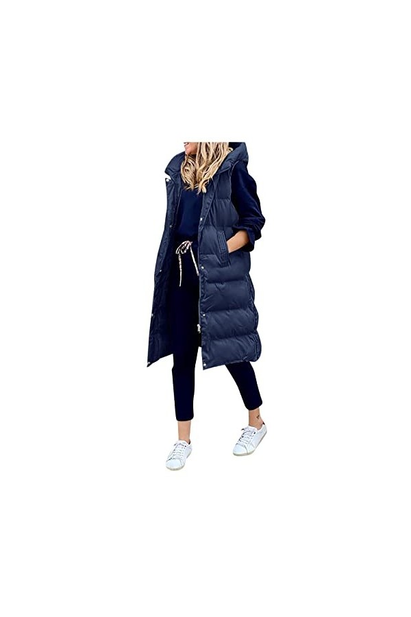 Gefomuofe Gilet matelassé pour femme - Long hiver - Gilet de transition - Col montant - Respirant - Léger et chaud - Matelass