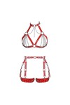 Femmes Body Strap Cuir Punk Bra Mode Creux sans Tasse Corps Cage Garter Set Gothique Halloween Rave Costume 1 Rouge 