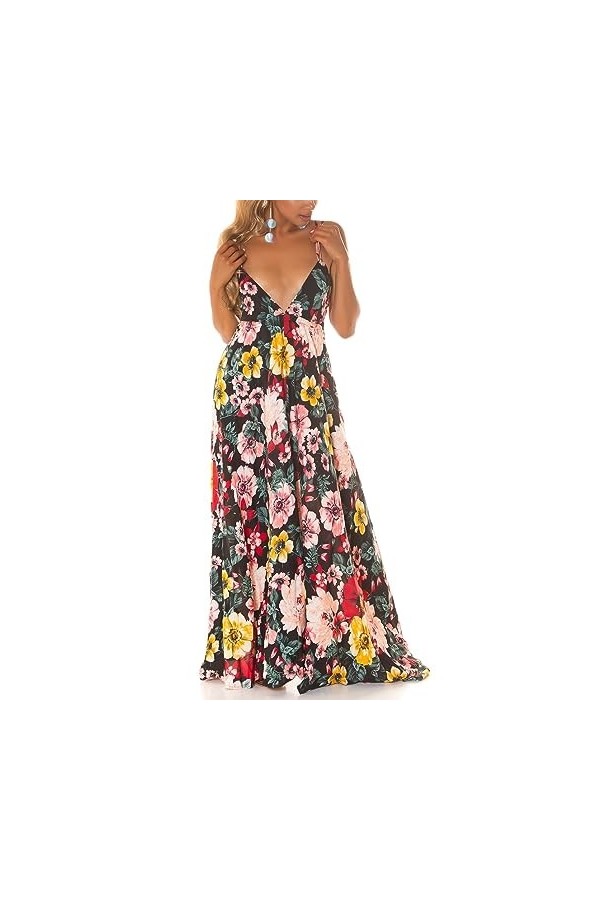 Koucla Robe longue sexy à col en V et décolleté dans le dos, Noir , S-M