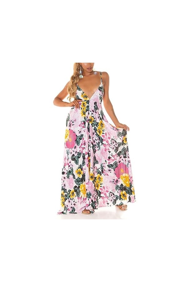 Koucla Robe longue sexy à col en V et décolleté dans le dos, Noir , S-M